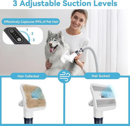 6-in-1 Pet Grooming Kit with Vacuum Brush | Low Noise Deshedding Tool, Dog Hair Clippers & Scissors | Shedding Control for Dogs Cats Clean up