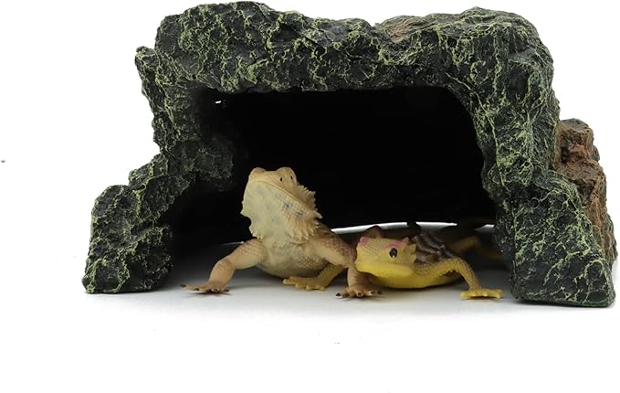 JIHAQUA Reptile Rock Hide Cave, Aquarium Habitat Decor Rock Tortoise Hideout for Lizards, Turtles, Reptiles, Amphibians, Fish