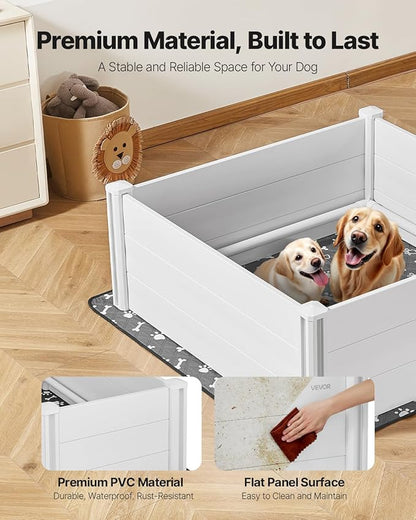 VEVOR Dogs Whelping Box, 48 x 48 x 18.1 inch, Plastic PVC Puppies Playpen with Height Adjustable Door and Washable Pee Pad, Anti-Deformation Indoor Puppy Play Pen for Large Breed Dogs, Milk White