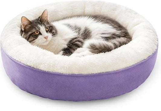 Love's cabin Round Donut Cat and Dog Cushion Bed, 20in Pet Bed for Cats or Small Dogs, Anti-Slip & Water-Resistant Bottom, Super Soft Durable Fabric Pet beds, Washable Luxury Bed Lavender