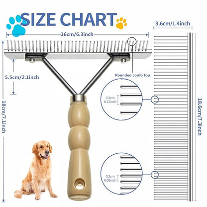 Dog Rake for Undercoat, Pet Grooming Set Long-Tooth Metal Brush & Stainless Steel Shedding Comb for Big Dogs Long-Haired Cats Horse