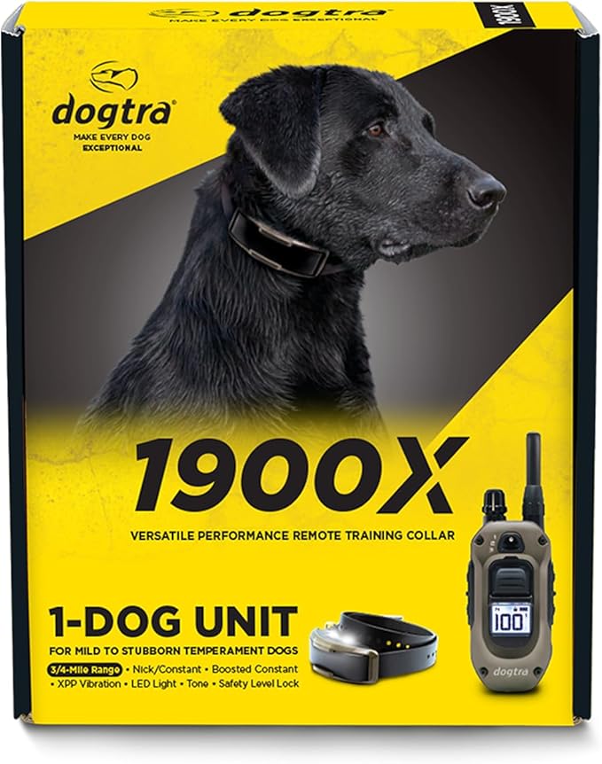 Dogtra 1900X E-Collar for Dog Training - 3/4 Mile Range, Dogs 35 lbs+, IPX9K Waterproof, 100 Stimulation Levels, Vibration, Tone, Rechargeable - Ideal for Dog Owners and Professional Trainers