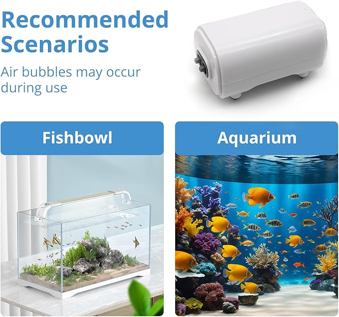 Aquarium Air Pump for Fish Tank, 2 Outlets Adjustable Bubbler, Ultra Quiet & Powerful (3W/5W/10W), Includes Air Stones/Tubing/Check Valve, 108GPH-260GPH for 300-600 Gallon Tanks