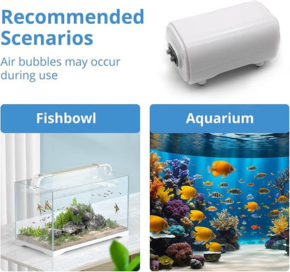 Aquarium Air Pump for Fish Tank, 2 Outlets Adjustable Bubbler, Ultra Quiet & Powerful (3W/5W/10W), Includes Air Stones/Tubing/Check Valve, 108GPH-260GPH for 300-600 Gallon Tanks