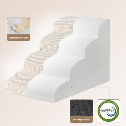 EHEYCIGA Curved Dog Stairs Ramp for High Beds 19.7" H, 4-Step Dog Steps for Small Dogs and Cats, Pet Stairs for High Bed Climbing, Non-Slip Balanced Pet Step Indoor, Beige
