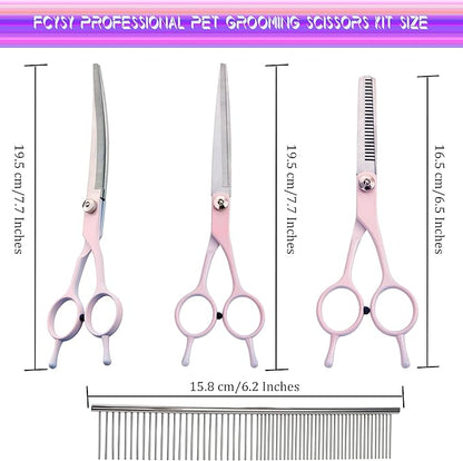 Dog Grooming Scissors Kit, Fcysy Professional Dog Trimming Scissors Set, Hair Cutting Curved Thinning Shears for Pet Cat at Home, Pet Grooming Supplies