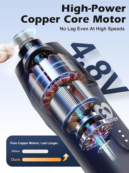 Casfuy 6-Speed Dog Nail Grinder  50%+ Boost Power Dog Nail Trimmers Quiet with Dust Cap & 2 LED Lights & 2000mAh Battery & 4.8V Motor Electric Pet Toenail File Tool for Large Medium Small Dogs Cats