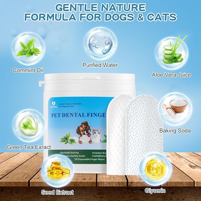 Dog Teeth Cleaning Wipes Nature Pet Dental Finger Wipes for Dogs Cats Remove Bad Breath,Reduce Plaque and Tartar Buildup Disposable Gentle Pet Dental Care-100Ct