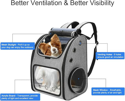 Expandable Pet Carrier Backpack for Cats, Dogs and Small Animals, Portable Pet Travel Carrier, Super Ventilated Design, Airline Approved, Ideal for Traveling/Hiking/Camping, Grey, XL