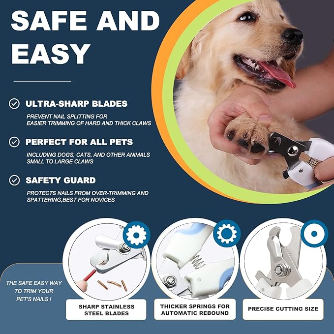 Dog Nail Trimmers Kit for Indoor Cats and Dogs, Pet Paw Cleaner with Bath Brush, Pet Nail Clipper with Sharp Blade and Precise Cutting Size, Pet Nail File to Refine the Nails After Cutting