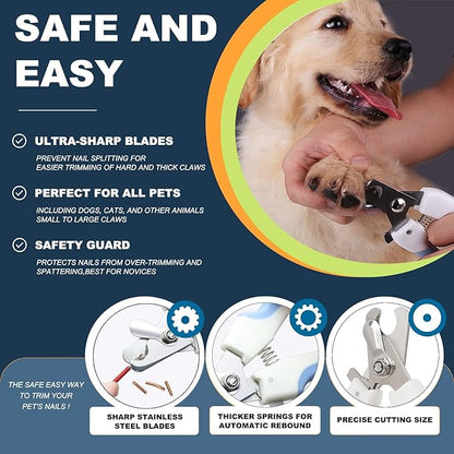 Dog Nail Trimmers Kit for Indoor Cats and Dogs, Pet Paw Cleaner with Bath Brush, Pet Nail Clipper with Sharp Blade and Precise Cutting Size, Pet Nail File to Refine the Nails After Cutting