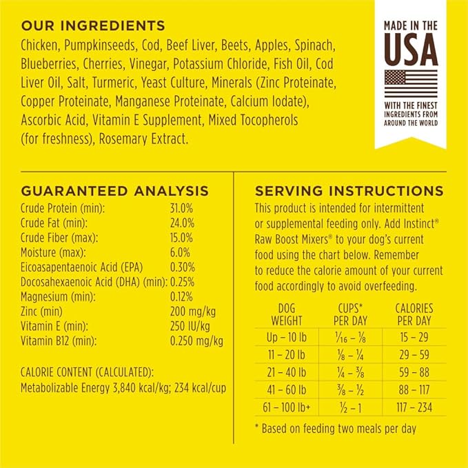 Instinct Raw Boost Mixers Freeze Dried Dog Food Toppers For Dry Food, Grain Free Dog Food Toppers with Chicken For Dogs - Healthy Energy, 5.5 oz