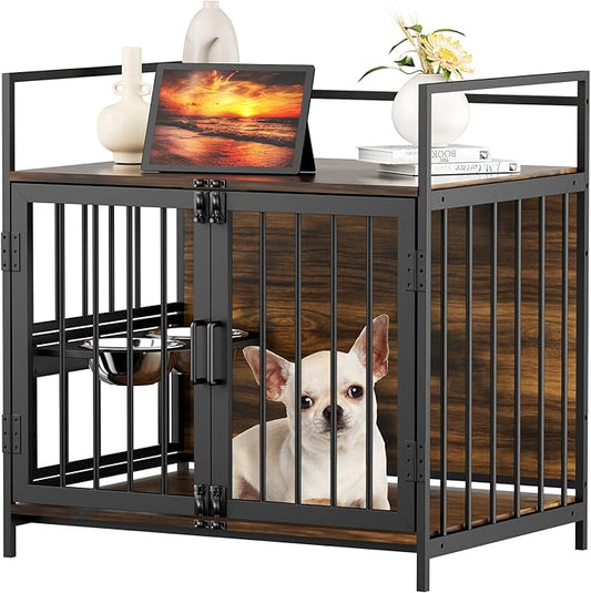LOVMOR Dog Crate Furniture-Style Cages for Dogs Indoor Heavy Duty Super Sturdy Dog Kennels with 2 Stainless Steel Bowls and Dog Pad