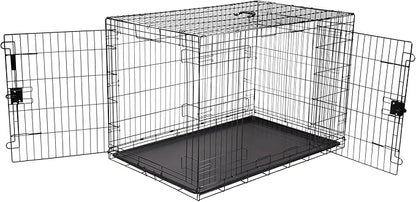 Amazon Basics Durable, Foldable Metal Wire Dog Crate with Tray, Double Door, 48 x 30 x 32.5 in, Black