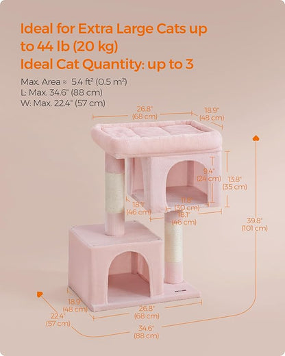 Feandrea Cat Tree, 39.8-Inch Cat Tower, XL, Cat Condo for Extra Large Cats up to 44 lb, Large Cat Perch, 2 Cat Caves, Scratching Post, Jelly Pink UPCT614P01
