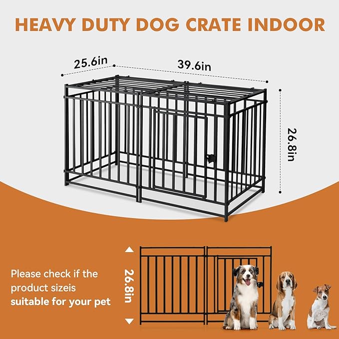40 inch Large Dog Crate Indoor,Steel Tube Heavy Duty Dog Crate,Dog Playpen with Top,Dog Cage Kennel Indoor Outdoor,Upgraded Door Lock/Oval Tube Insertion Welded/Panel Connection Methods