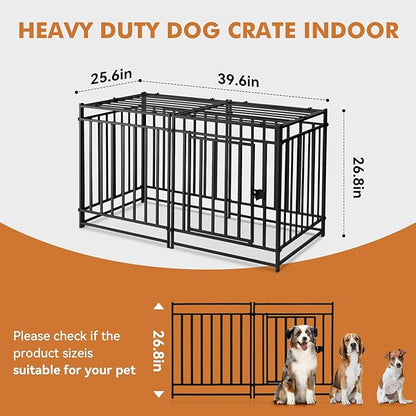 40 inch Large Dog Crate Indoor,Steel Tube Heavy Duty Dog Crate,Dog Playpen with Top,Dog Cage Kennel Indoor Outdoor,Upgraded Door Lock/Oval Tube Insertion Welded/Panel Connection Methods