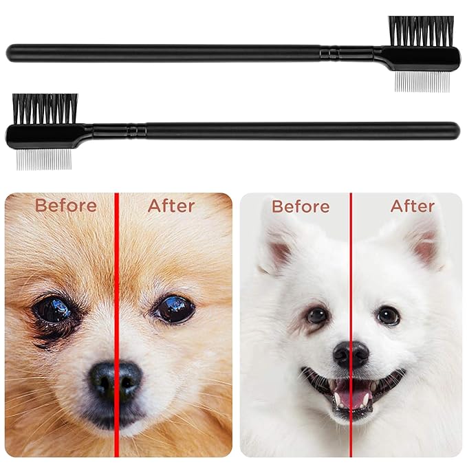 LUTER 4 Pcs Tear Stain Remover Comb Dog Flea Comb Double-Sided Multifunctional Dog Eye Comb Brush Pets Grooming Comb for Dogs Cats Removing Crust and Mucus