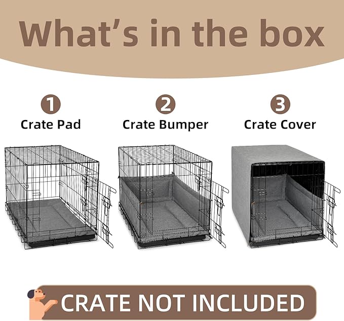 3-Piece Waterproof Dog Crate Cover Set with Kennel Cover, Bed Mat & Bumper Pad - Washable Pet Crate Accessories Fit for 48 Inch Dog Cages (48", Gray)