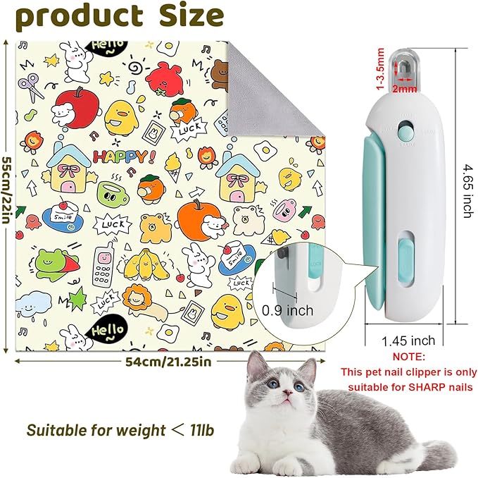 Cat Wrap for Grooming, Self-Adhesive Cat Swaddle Wrap with Nail Clipper, Soft Calming Pet Blanket Anti-Escape Grooming Bag for Cats and Dogs Up to 11lbs (Animal 3)