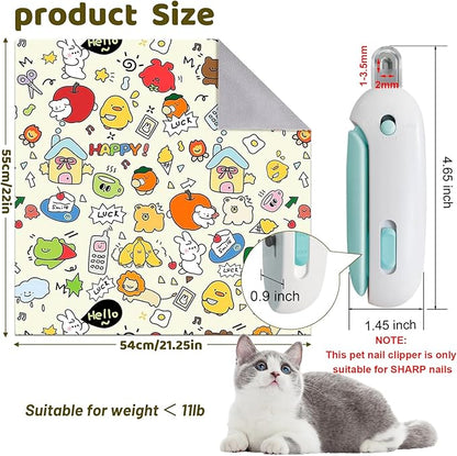 Cat Wrap for Grooming, Self-Adhesive Cat Swaddle Wrap with Nail Clipper, Soft Calming Pet Blanket Anti-Escape Grooming Bag for Cats and Dogs Up to 11lbs (Animal 3)