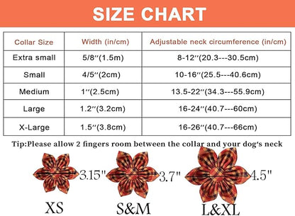 ARING PET Fall Dog Collar-Cotton Halloween Plaid Dog Collar with Flower, Adjustable Orange Halloween Dog Collars Pet Necklace with Metal Buckle for Girl&Boy Dogs