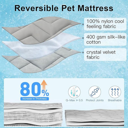 BEAUTYZOO Dog Cooling Mat for Large Dogs, 48"x28" Cooling Dog Bed Washable, Foldable Cat Ice Cool Pad for Summer, Reversible Pet Freeze Cushion Blanket for Kennel Cage Sofa Bed Floor Car Seat, Grey L