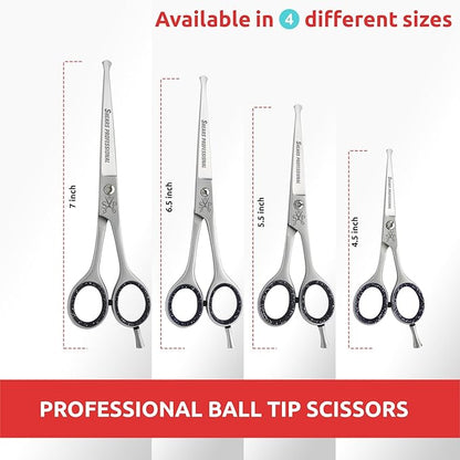 Dog Grooming Scissors, Hair Cutting Scissors, Straight for Pet and Saloon Use (Ball Tip STR 4.5) Grooming Scissor for Dog with Round Tip