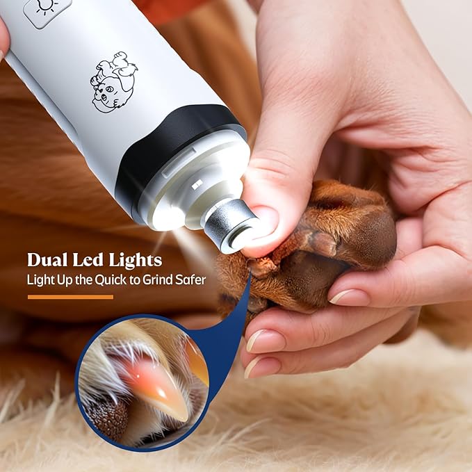YABIFE Whisper Quiet Dog Nail Grinder, Dog Nail Trimmers Kit for Grooming, Electric Pet Nail File, Dual Lights for Quick Location, 2 Speeds, for Puppy, Small Medium Large Dogs and Cats