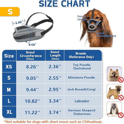 Dog Muzzle for Large Medium Small Dogs, Soft Mesh Muzzle for Dogs with Reflective Adjustable Strap, Prevent Biting Chewing and Licking, Dog Nose Open Design for Reduction Friction (Grey, S)