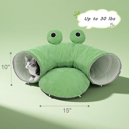 Cat Tunnel Bed for Indoor Cats, Peekaboo Cat Cave Bed,Soft Cat Donut Tunnel for Kitten Large Cats, Cute Frog Shaped