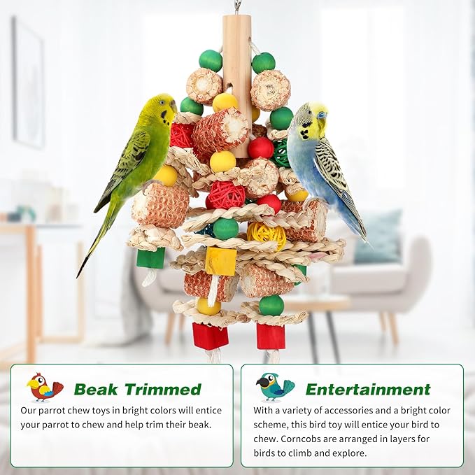 Rypet Wood Bird Chewing Toys for Cage Wall, Wooden Bird Cage Toy for Helping to Trim Beak, Birds Toys Parrot Toy for African Grey Parrots Cockatoos Amazon Parrot and Other Small to Medium Parrots