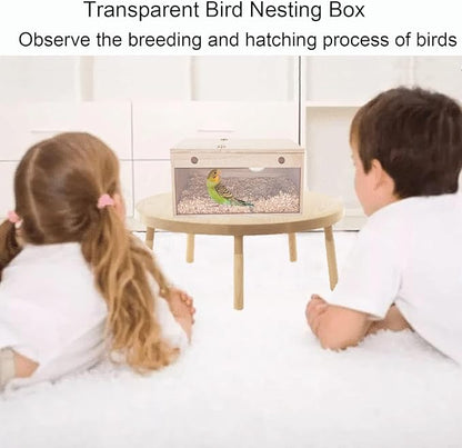 Tfwadmx Parakeet Nesting Box Transparent Bird Nest Box Wood Bird House for Cage Budgie Breeding Boxes for Parrotlets, Lovebirds and Other Small Sized Birds 9.8" x 4.8" x 4.9"