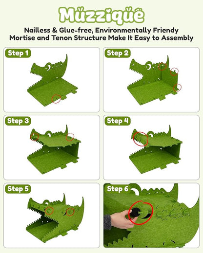 Cat House, Muzzique Cute Crocodile Felt Pet Nest, for Indoor Cats & Small Dogs, Removable Washable Kitten Playhouse, Large Peekaboo Kitty Cave, Enclosed Puppy Bed, Scratch/Sleep Dog Cube Furniture