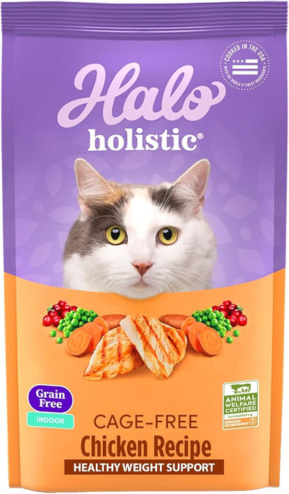 Halo Holistic Cage Free Chicken Cat Food, Grain Free Dry Cat Food, For Healthy Weight Support, Kibble for Indoor Cats, 10 lb Bag