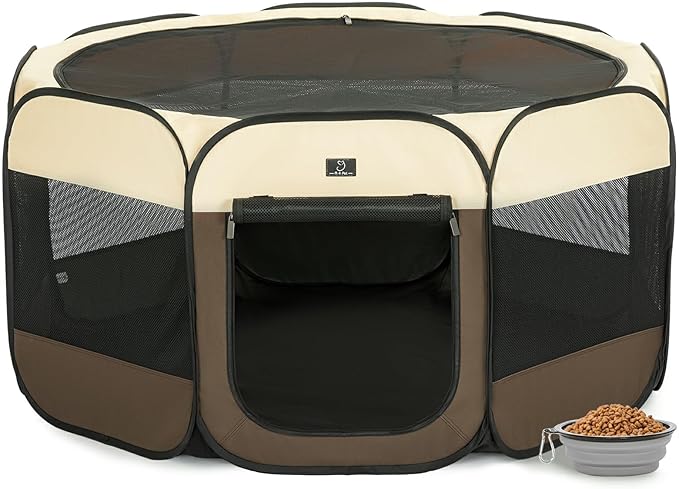A4Pet Portable Foldable Pet Playpen, Dog Playpen Indoor/Outdoor - Ideal for Dogs, Cats, Rabbits - Removable Zipper & Collapsible Travel Bowl