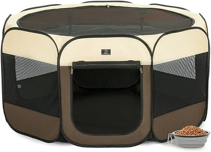 A4Pet Portable Foldable Pet Playpen, Dog Playpen Indoor/Outdoor - Ideal for Dogs, Cats, Rabbits - Removable Zipper & Collapsible Travel Bowl