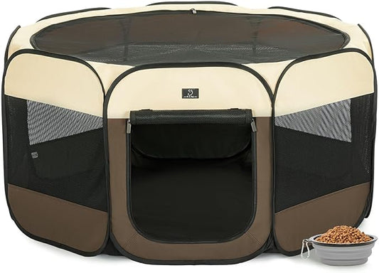 A4Pet Portable Foldable Pet Playpen, Dog Playpen Indoor/Outdoor - Ideal for Dogs, Cats, Rabbits - Removable Zipper & Collapsible Travel Bowl
