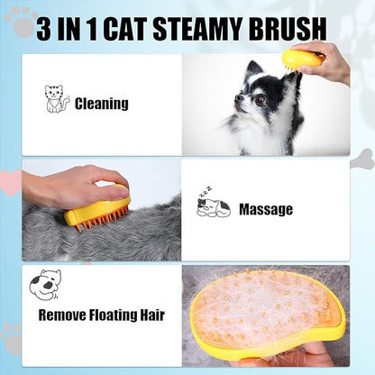 3 in 1 Water Brush with Steam for Pet Grooming - Dog and Cat Grooming Brush with Steam, Cepillo Para Gatos ALD-001-Y (Banana Yellow)