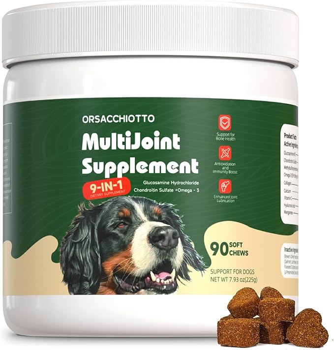 Hip & Joint Supplement for Dogs with Glucosamine (90 Chews) - with Omega-3 - MSM, Collagen - 9 in 1 Advanced Mobility Chews Relieve Joint Pain, Improve Mobility & Flexibility - All Breeds & Ages