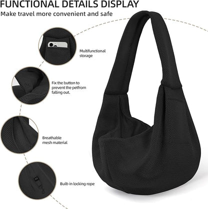 Dog Carrier Sling - Ultra Breathable Reversible Puppy Carrier Purse with Storage Pocket, Travel Safety Harness, Hand-Free Dog Sling Carrier for Carry Small Dogs and Cats, Dog and Cat Harness(Black)