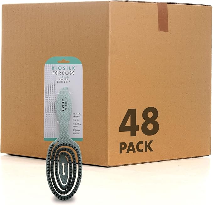 BioSilk for Dogs Eco-Friendly Boar Hair Bristle Brush in Mint Green | Easy to Hold Ergonomic Handle Dog Brush for Shedding | Best Pet Brush for Dog Grooming - 48 Pack