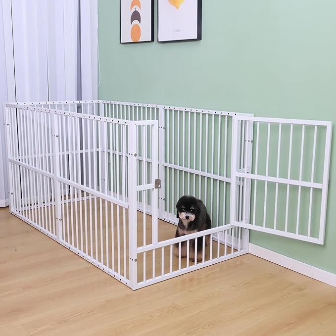 Dog Playpen - 32" Height Dog Pen, Heavy Duty Puppy Pen with Door, Safe & Sturdy, Easy Assemble for Indoor/Outdoor Pet Playpen (6 Panels with Door, White)