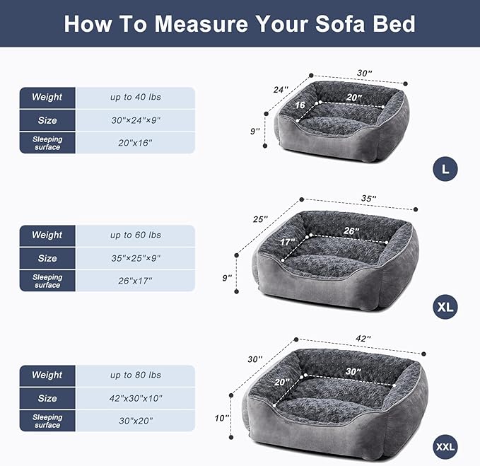 JOEJOY Rectangle Dog Bed for Large Medium Small Dogs - Washable Orthopedic Sofa Bed, Soft Breathable Puppy & Pet Cuddler, Durable Calming Dog Bed with Anti-Slip Bottom, Multiple Sizes, Dark Grey