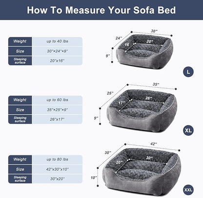 JOEJOY Rectangle Dog Bed for Large Medium Small Dogs - Washable Orthopedic Sofa Bed, Soft Breathable Puppy & Pet Cuddler, Durable Calming Dog Bed with Anti-Slip Bottom, Multiple Sizes, Dark Grey