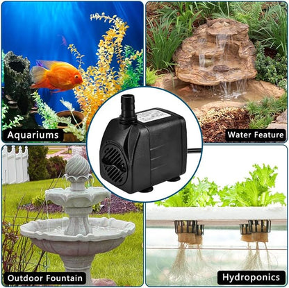 DOMICA 220GPH Ultra Quiet Fountain Pump (15W 800L/H), Small Submersible Pump for Pond, Water Feature, Aquariums, Hydroponics, Indoor or Outdoor Fountain