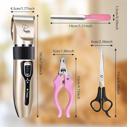 Dog Grooming Clippers Dog Grooming Kit with Rechargeable Dog Nail Trimmers cat Nail Clipper Low Noise, Electric Quiet Hair Clipper Set for Dog Cats Pets
