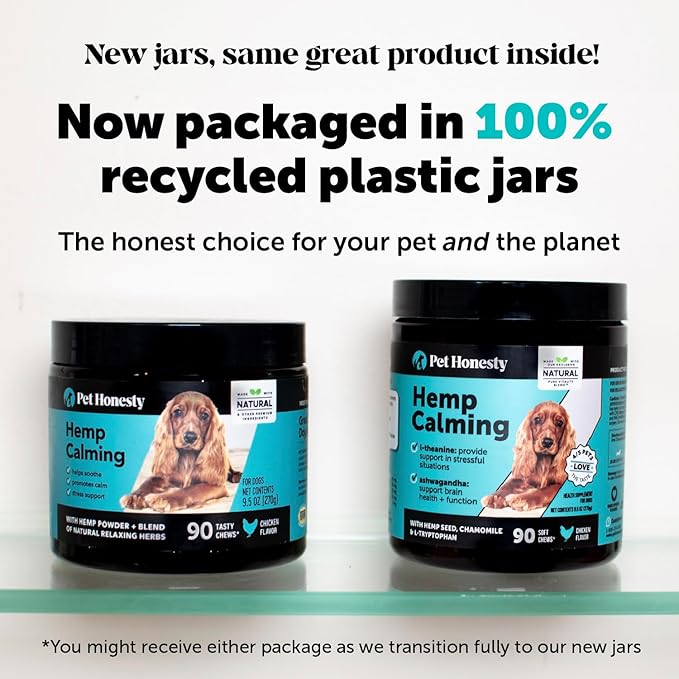 Pet Honesty Hemp Dog Calming Chews, Dog Anxiety Treats to Support Dog Anxiety, Melatonin for Dogs, Helps Aid with Thunder, Fireworks, Chewing & Barking (Chicken 90 Ct)