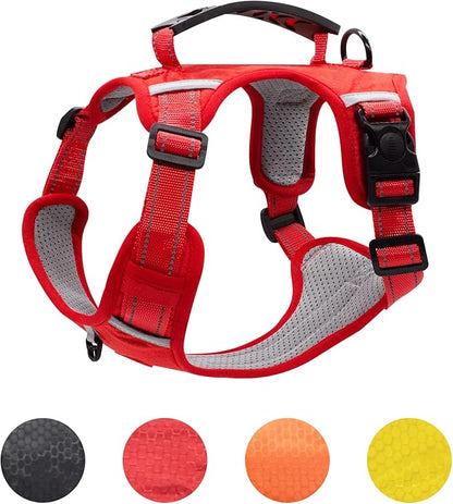 Dog Harness with Soft Handle, Adjustable and Breathable Dog Harness for Large Dogs No Pull, Reflective No Choke Dog Vest Harness, Easy to Put On Take Off(Red, L)