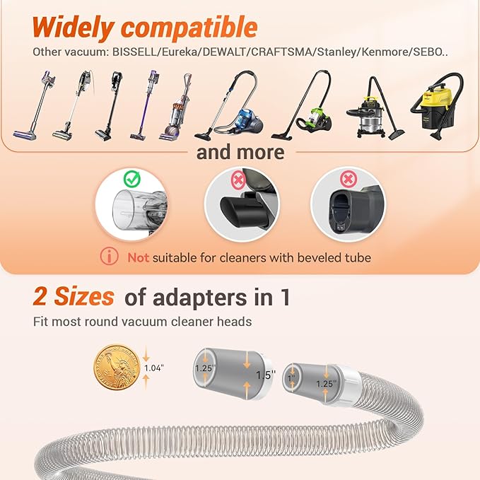 Afloia Dog Brush Vacuum Attachment, Cat Brush, Pet Brush 2 in 1 Innovative Pet Grooming kit 1-1.5'' Hoses Diameter Universal Adapter Compatible with Most Round Vacuum Cleaners like Bissell, Eureka etc
